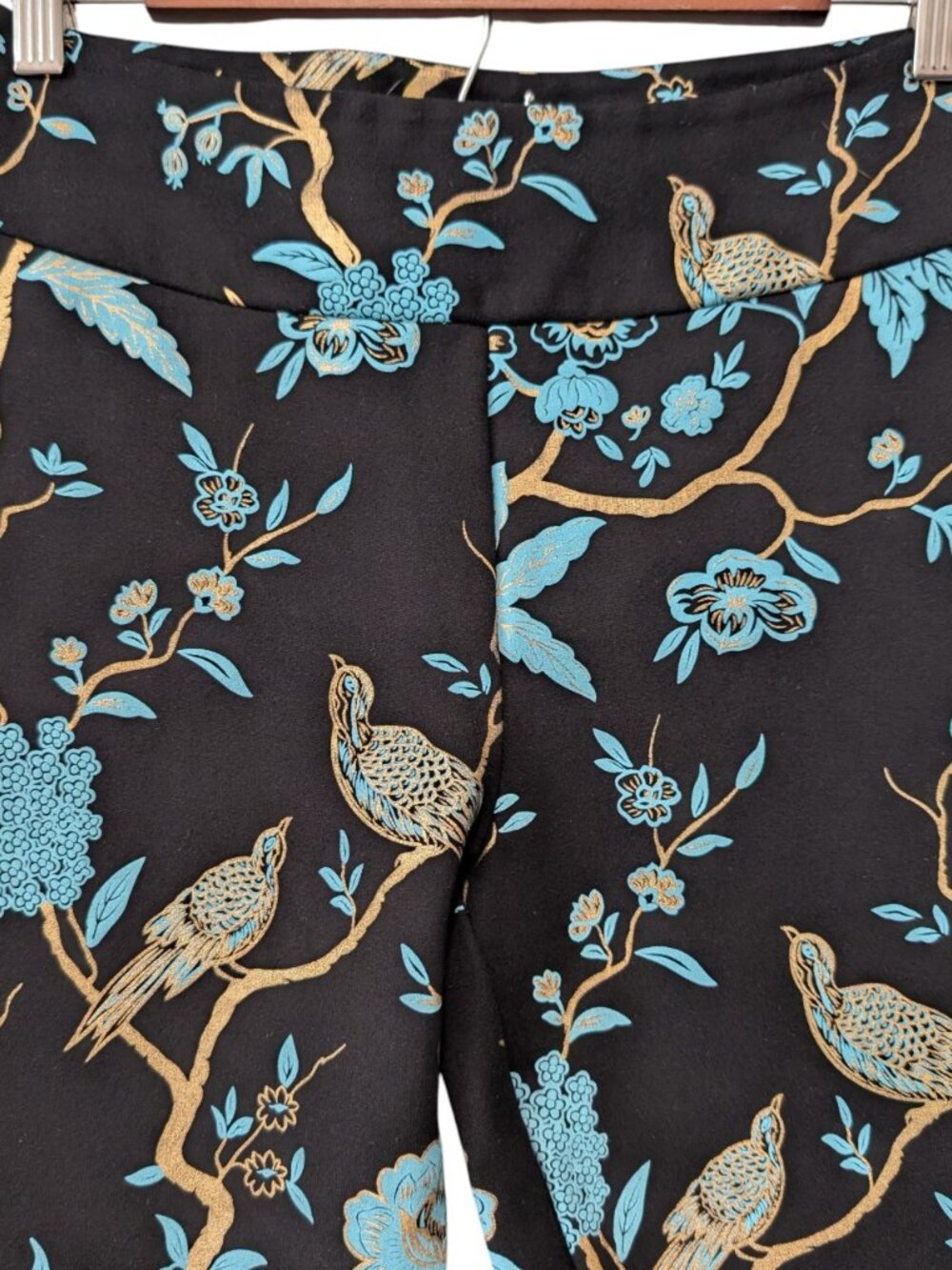 Soft Surroundings Size S Black Blue Gold Chinoiserie Bird Floral Blazer Pant Set - Picture 8 of 12